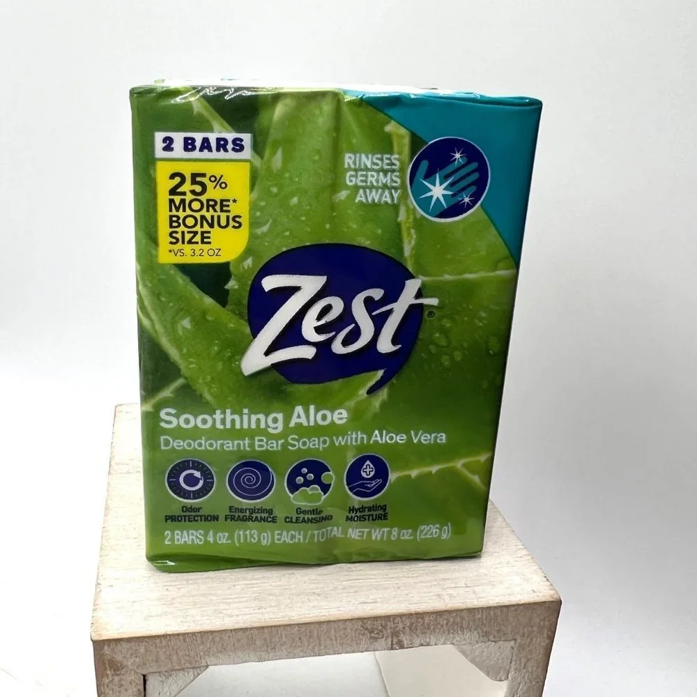 Zest Soothing Aloe Deodorant Bar Soap with Aloe Vera 2 bars each